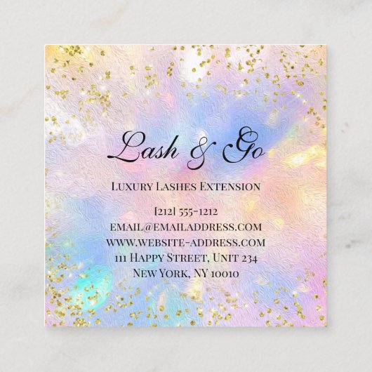 メイクアップアーティストまつ毛の延長ホログラフ金ゴールド スクエア名刺 (裏面)
