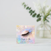 メイクアップアーティストまつ毛の延長ホログラフ金ゴールド スクエア名刺 (スタンド正面)