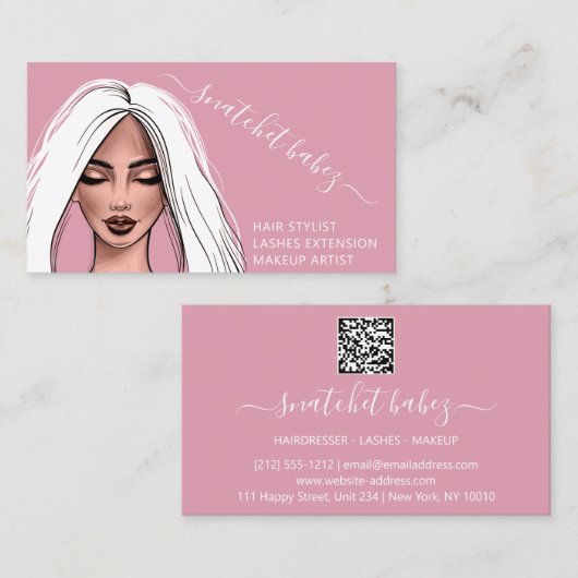 メイクアップアーティストまつ毛の眉リップQRロゴ 名刺 (正面/裏面)