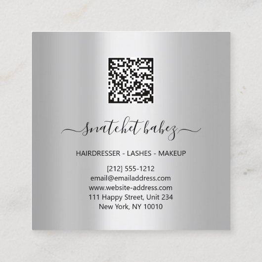 メイクアップアーティストまつ毛シルバーホログラフ スクエア名刺 (裏面)