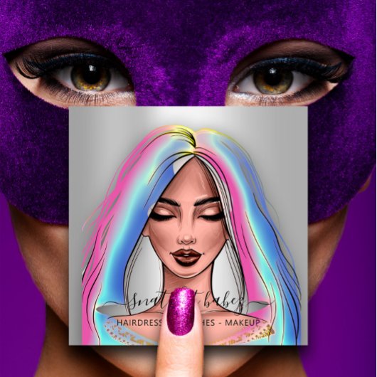 メイクアップアーティストまつ毛シルバーホログラフ スクエア名刺