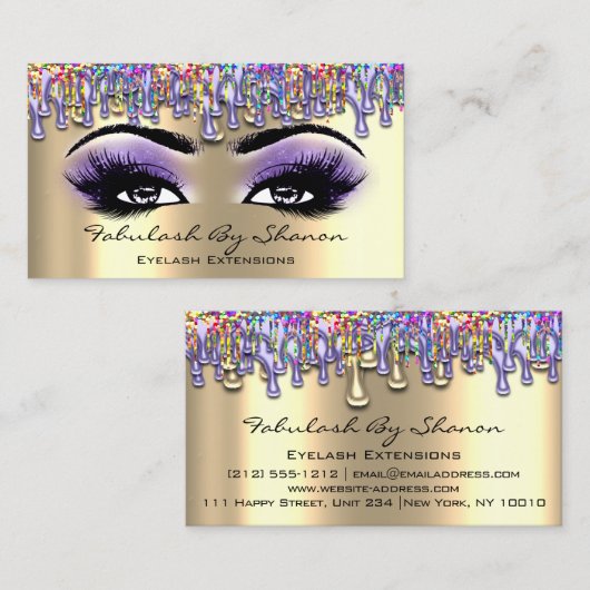 メイクアップアーティストまつ毛パープルドリップスレインボー 名刺 (正面/裏面)