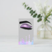 メイクアップアーティストまつ毛パープルピンクホログラフ 名刺 (スタンド正面)