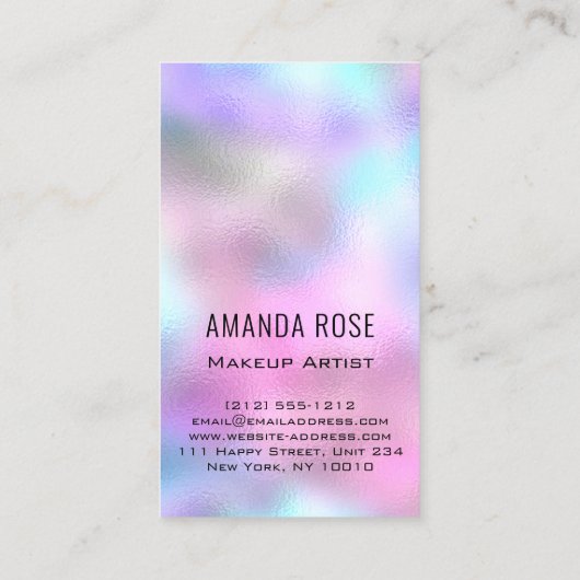 メイクアップアーティストまつ毛パープルピンクホログラフ 名刺 (裏面)