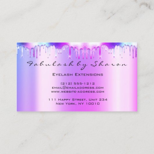 メイクアップアーティストまつ毛ホログラフィードリップスブルーピンク 名刺 (裏面)