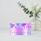 メイクアップアーティストまつ毛ホログラフィードリップスブルーピンク 名刺 (スタンド正面)