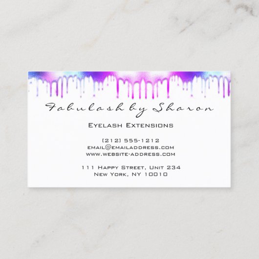 メイクアップアーティストまつ毛ホログラフィードリップスホワイト 名刺 (裏面)