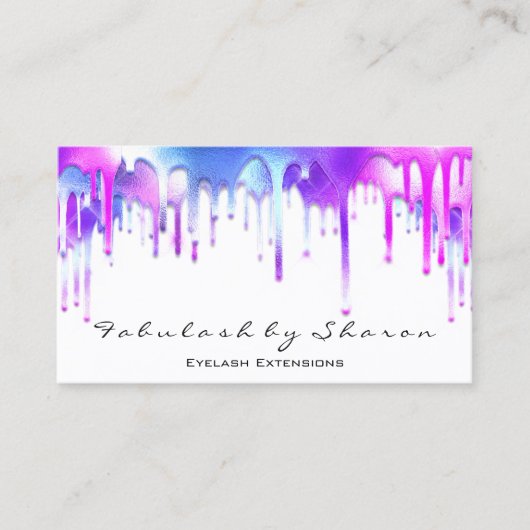 メイクアップアーティストまつ毛ホログラフィードリップスホワイト 名刺 (正面)