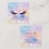 メイクアップアーティストまつ毛ホログラフシルバー スクエア名刺 (正面/裏面)