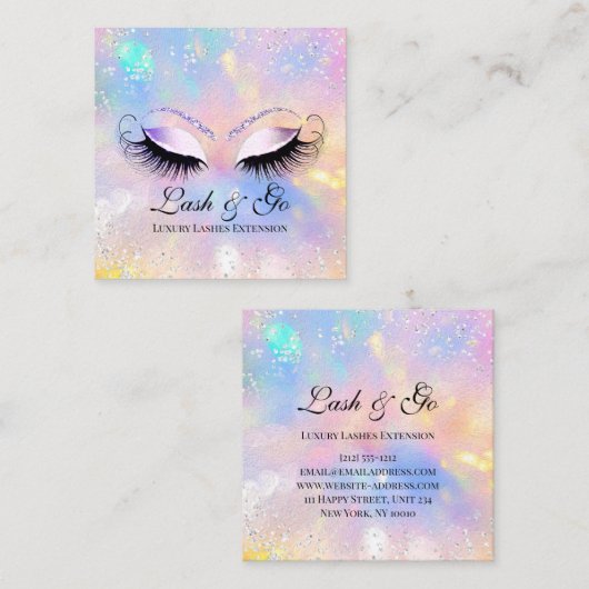 メイクアップアーティストまつ毛ホログラフシルバー スクエア名刺 (正面/裏面)