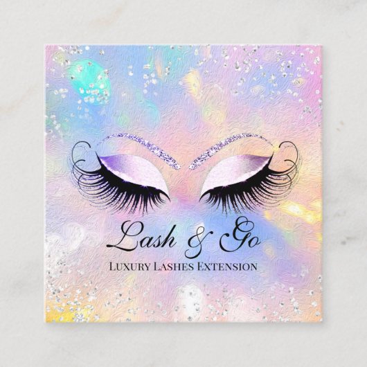 メイクアップアーティストまつ毛ホログラフシルバー スクエア名刺 (正面)