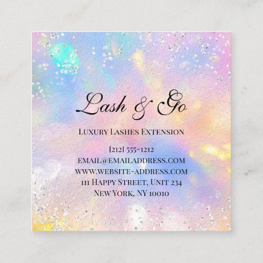 メイクアップアーティストまつ毛ホログラフシルバー スクエア名刺 (裏面)