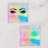 メイクアップアーティストまつ毛ホログラフピンクブルードリップ スクエア名刺 (正面/裏面)