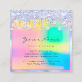 メイクアップアーティストまつ毛ホログラフピンクブルードリップ スクエア名刺 (裏面)