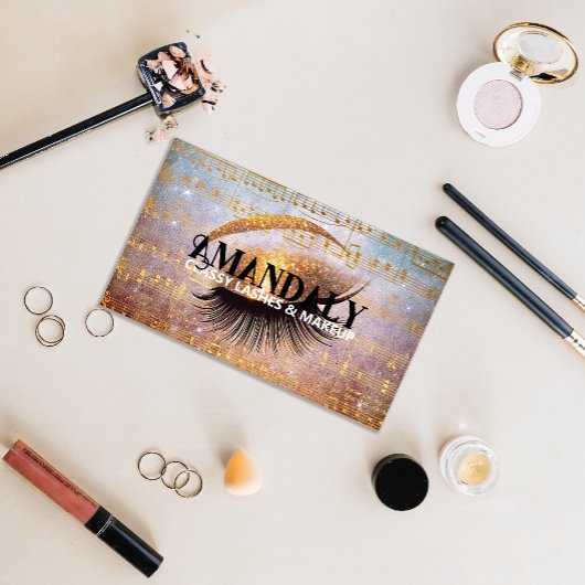 メイクアップアーティストまつ毛QRロゴ金ゴールドミュージックノート 名刺