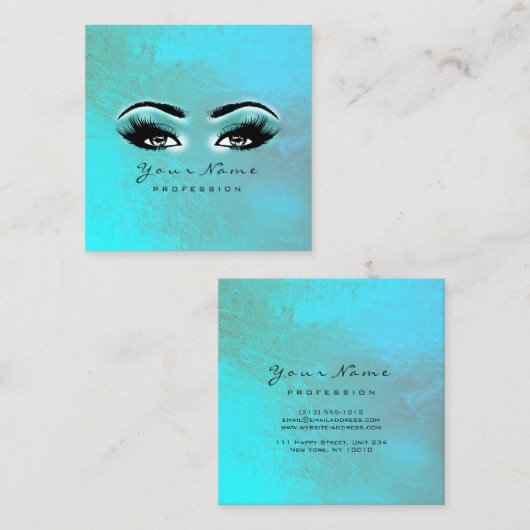 メイクアップアーティストアイズラッシュエクステンション海ブルー スクエア名刺 (正面/裏面)