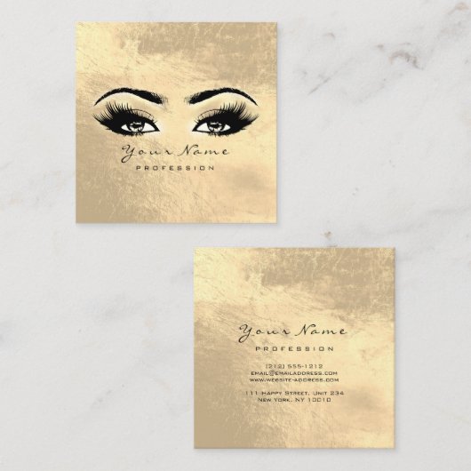 メイクアップアーティストアイズラッシュエクステンション金ゴールドスクエア スクエア名刺 (正面/裏面)