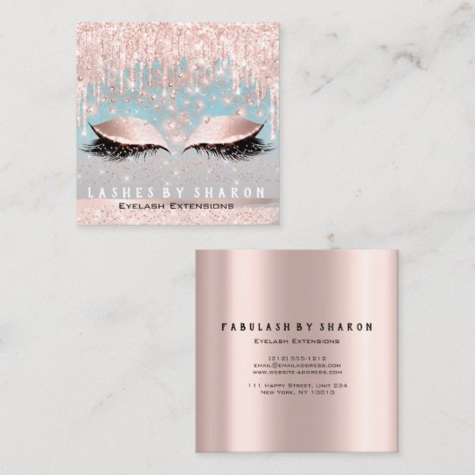 メイクアップアーティストアイズラッシュクリスタルドリップスバラブルー スクエア名刺 (正面/裏面)