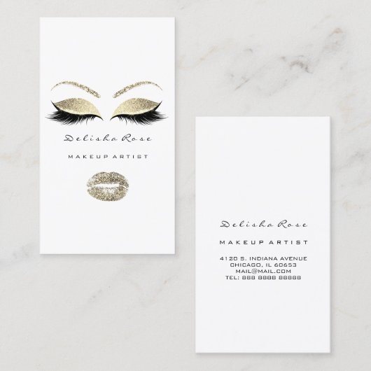 メイクアップアーティストアイズラッシュグリッター金ゴールド白い唇 名刺 (正面/裏面)