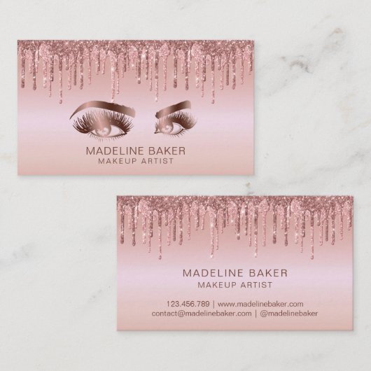 メイクアップアーティストアイズラッシュドリッピングバラ金ゴールド 名刺 (正面/裏面)