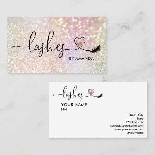 メイクアップアーティストアイズレイズ赤面ピンクグリッター 名刺 (正面/裏面)