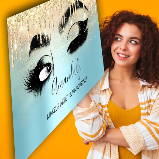 メイクアップアーティストアイドラッシュブルーQRCODEロゴブロウ 名刺