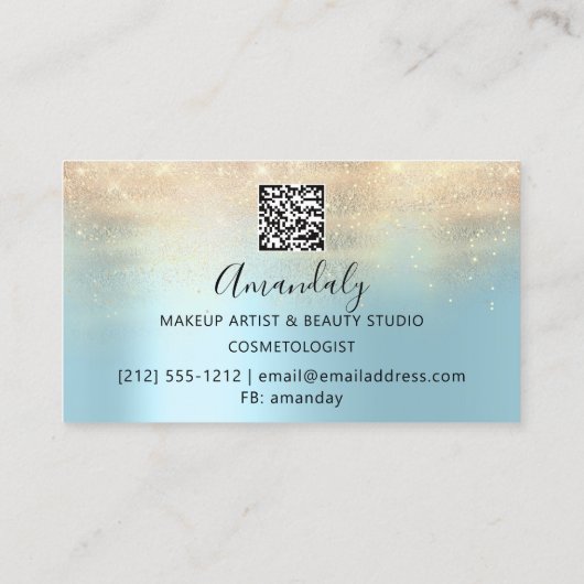 メイクアップアーティストアイドラッシュブルーQRCODEロゴブロウ 名刺 (裏面)