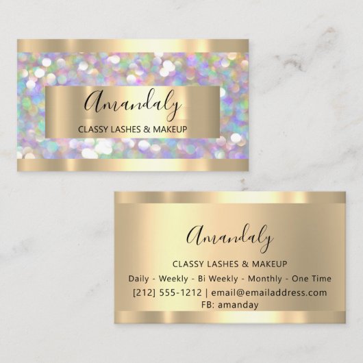 メイクアップアーティストアイドラッシュ金ゴールドグリッター枠 名刺 (正面/裏面)