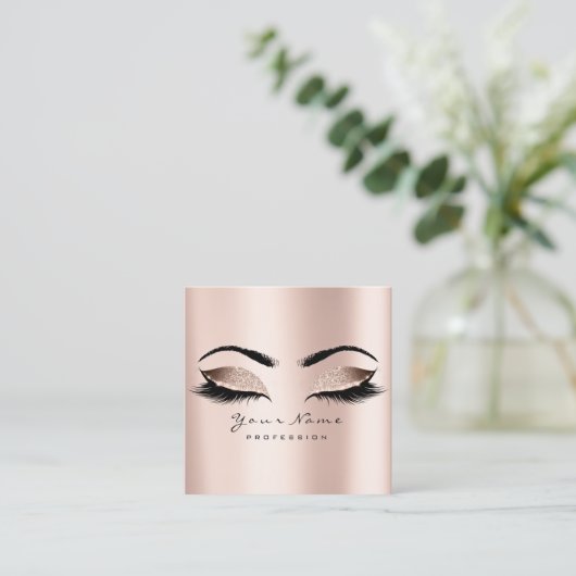 メイクアップアーティストアイブラッシュグリッターピンクスクエア スクエア名刺 (スタンド正面)