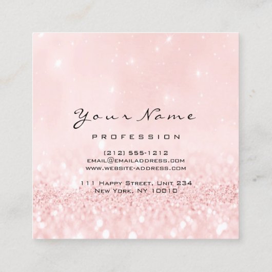 メイクアップアーティストアイブラッシュグリッターピンクパウダー スクエア名刺 (裏面)