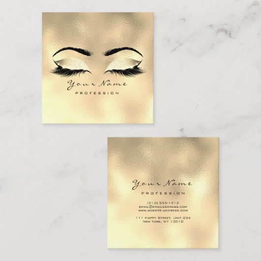 メイクアップアーティストアイブラッシュグリッター金ゴールドWaxing スクエア名刺 (正面/裏面)
