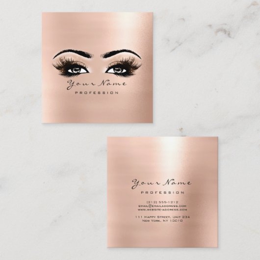 メイクアップアーティストアイブラッシュバラピンクスクエア スクエア名刺 (正面/裏面)