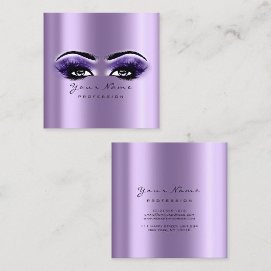 メイクアップアーティストアイブラッシュパープルバイオレット スクエア名刺 (正面/裏面)