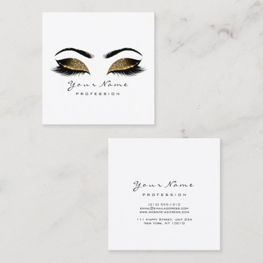 メイクアップアーティストアイブラッシュホワイトグリッターワックス スクエア名刺 (正面/裏面)