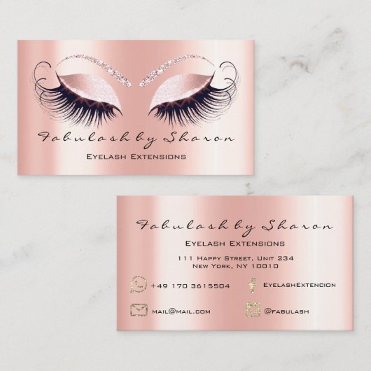 メイクアップアーティストアイブロウレイズエクステンションバラサンゴ 名刺 (正面/裏面)