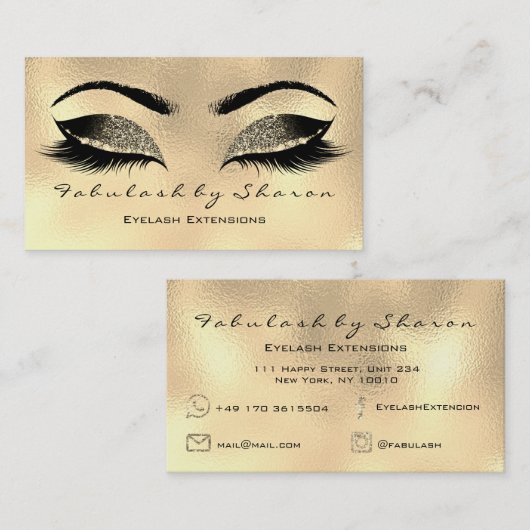 メイクアップアーティストアイブロウレイズ金ゴールドグリッターWaxing 名刺 (正面/裏面)