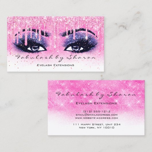 メイクアップアーティストアイブロッシュグリッタードリップネイビーピンク 名刺 (正面/裏面)