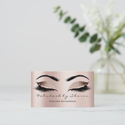 メイクアップアーティストアイブロラックスエクステンシグリッターピンク 名刺 (スタンド正面)