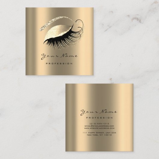 メイクアップアーティストアイブロラッシュセピア金ゴールドスクエアVIP スクエア名刺 (正面/裏面)