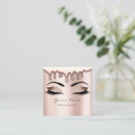 メイクアップアーティストアイブロワックスラッシュグリッターピンクスクエア スクエア名刺 (スタンド正面)