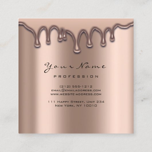 メイクアップアーティストアイブロワックスラッシュグリッターピンクドリップ スクエア名刺 (裏面)