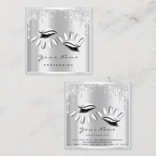 メイクアップアーティストアイラッシュエクステンショングレードリップス爪、 ネイル スクエア名刺 (正面/裏面)