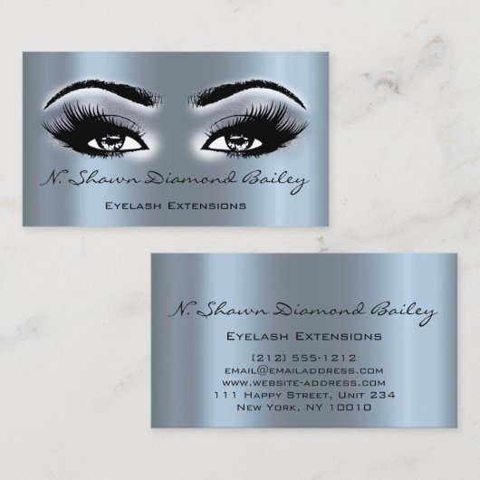 メイクアップアーティストアイラッシュエクステンションスモークブルーエレガント 名刺 (正面/裏面)