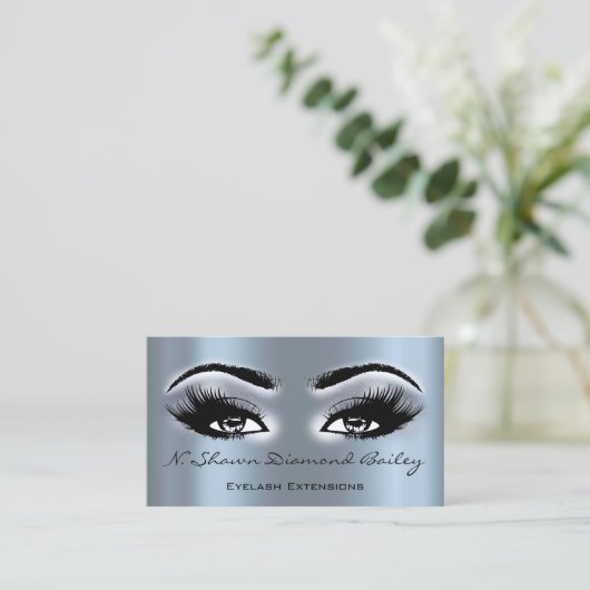 メイクアップアーティストアイラッシュエクステンションスモークブルーエレガント 名刺 (スタンド正面)
