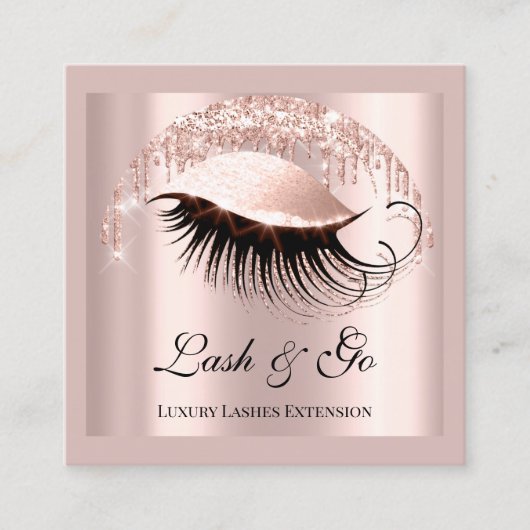 メイクアップアーティストアイラッシュエクステンションバラカスタムロゴ スクエア名刺 (正面)