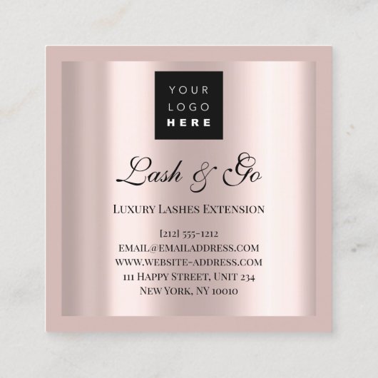 メイクアップアーティストアイラッシュエクステンションバラカスタムロゴ スクエア名刺 (裏面)