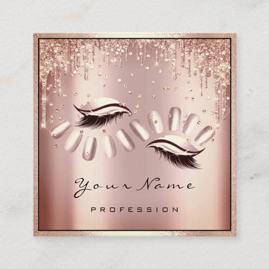 メイクアップアーティストアイラッシュエクステンションバラドリップス爪、 ネイル スクエア名刺 (正面)