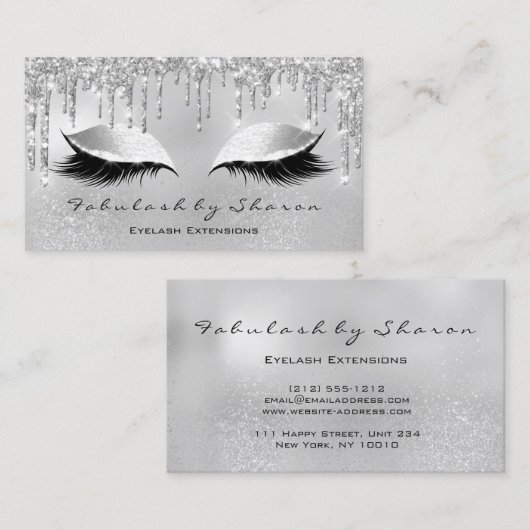 メイクアップアーティストアイラッシュグリッタードリップスシルバーグレー 名刺 (正面/裏面)