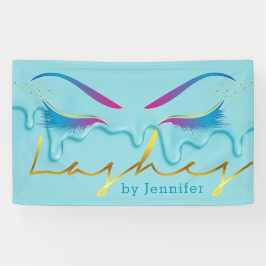 メイクアップアーティストアイラッシュドライ絵を描プティール（緑がかった色） 横断幕 (横)