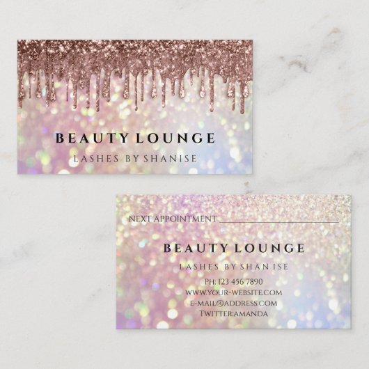 メイクアップアーティストアイラッシュバラドリップグリッターヘア爪、 ネイル 予約カード (正面/裏面)
